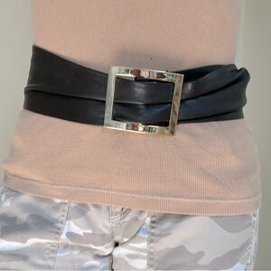 Women’s Super Soft Brown Leather Belt with Large Gold Buckle. One Size